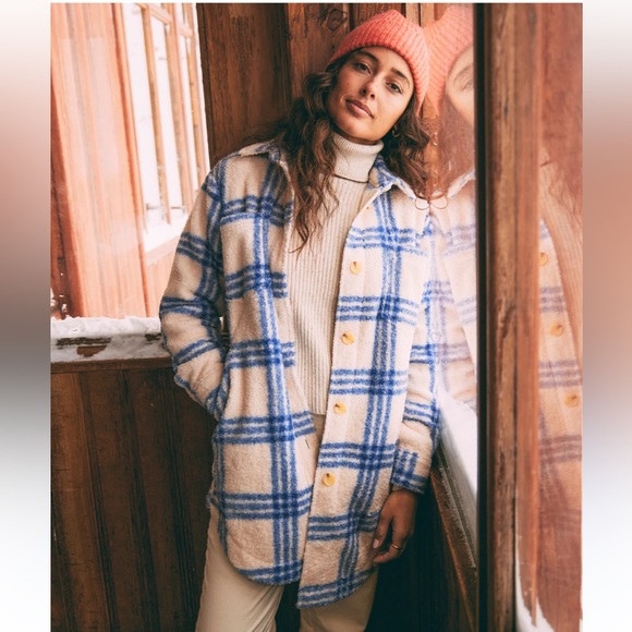 Marine Layer Bailey Jacket in Blue and Cream - Picture 1 of 4
